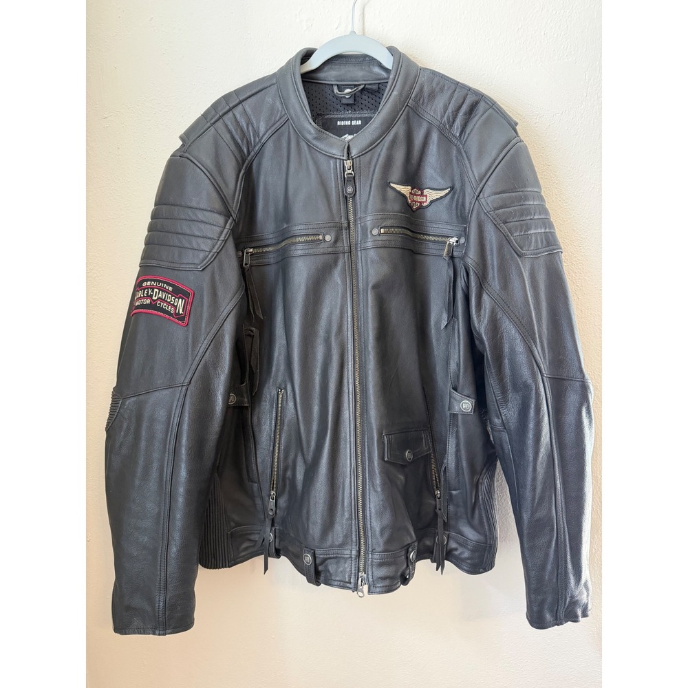 Harley Davidson Mens 2XL Cowhide Leather Motorcycle Riding Jacket Armor